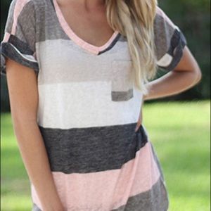 Women's Striped V Neckline T-Shirt
